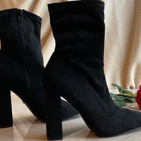 ASOS DESIGN black faux suede boot women size 7 block heel zipper new - Picture 7 of 8